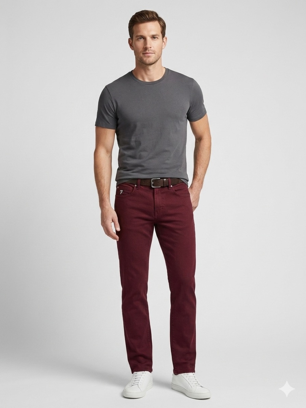 7 For All Mankind Maroon Slim Straight Jeans